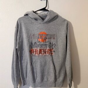 Gildan Heather Gray Hoodie with Orange Graphic